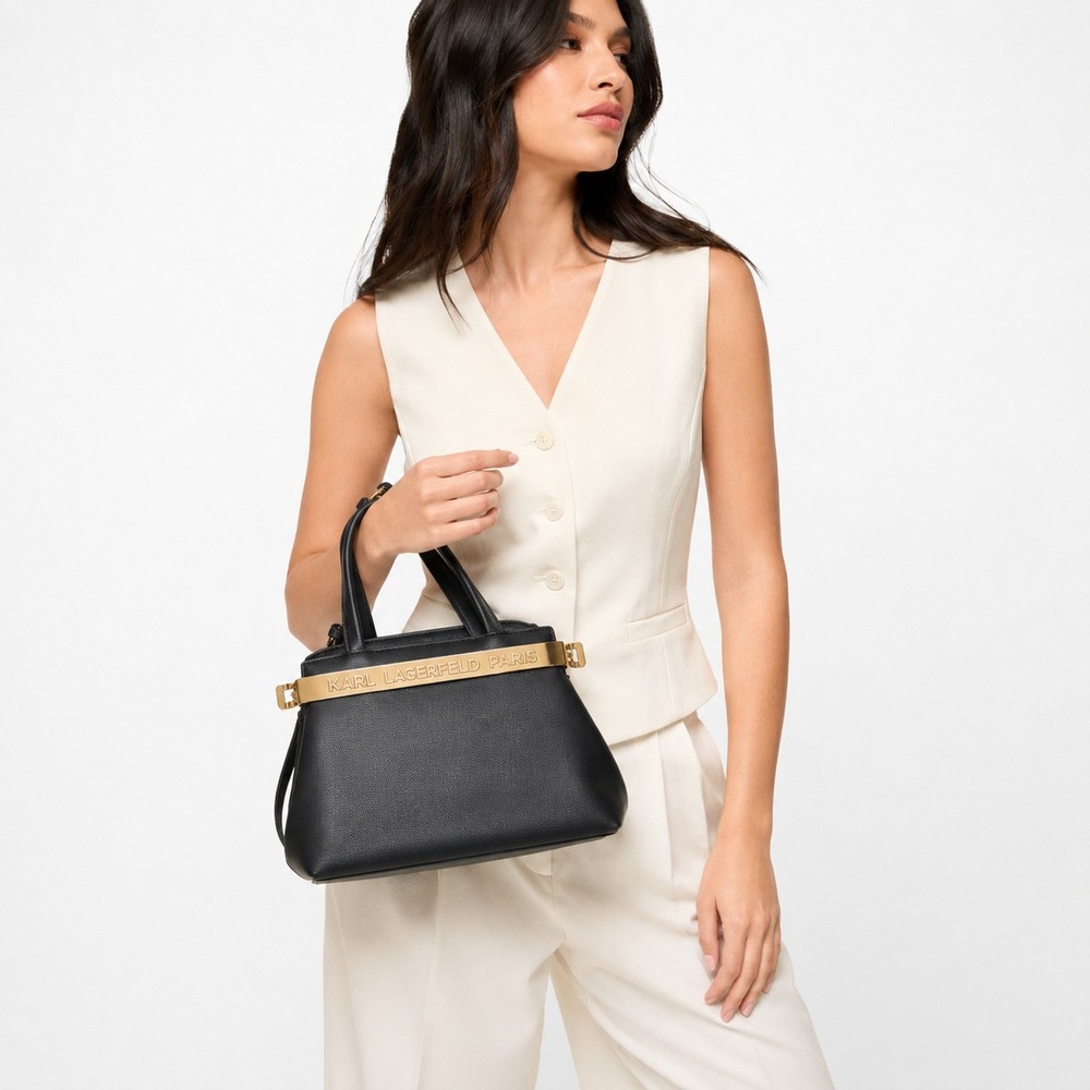 NWT Karl Lagerfeld Paris Jacqueline Satchel Handbag MSRP $398 Leather Gold-Tone